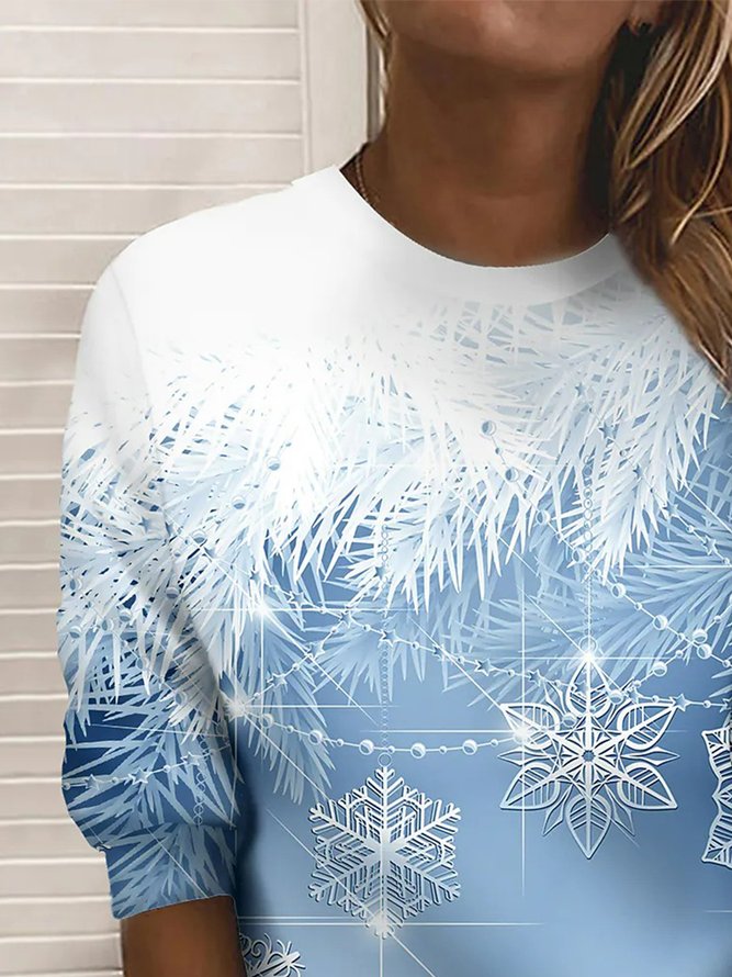 Women Christmas Crewneck Sweatshirt Fashion snowflake Print Long Sleeve Shirt Casual Loose Fit Top