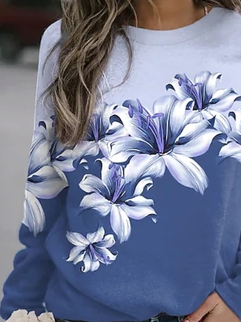Casual Floral Ombre Raglan Sleeve Sweatshirts