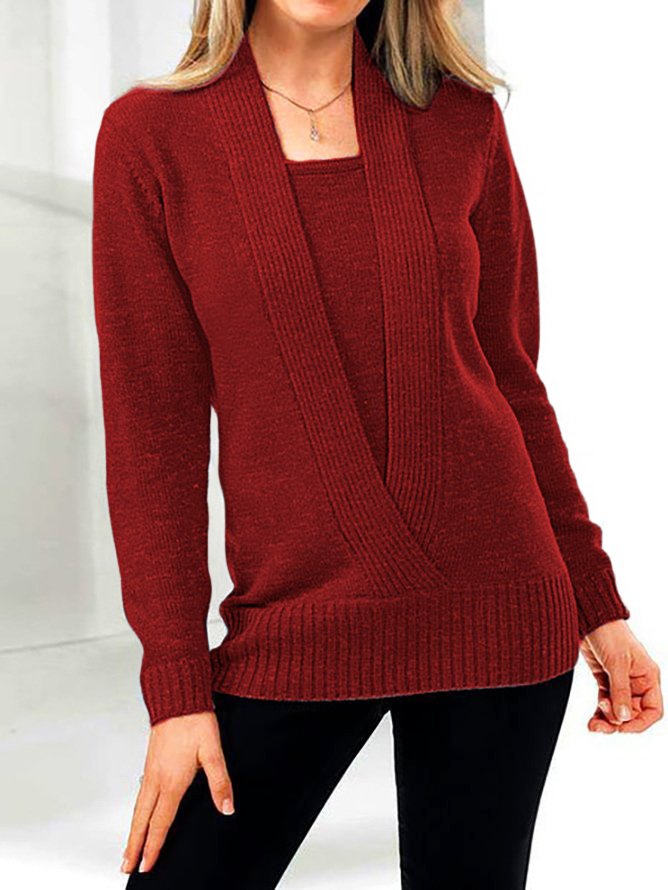 JFN V-neck Casual Warm 2-in-1 Tunic Sweater