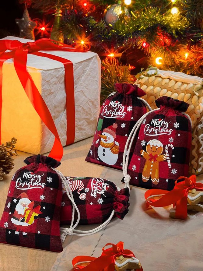 Christmas Canvas Bag Drawstring Storage Bag Candy Gift Bag