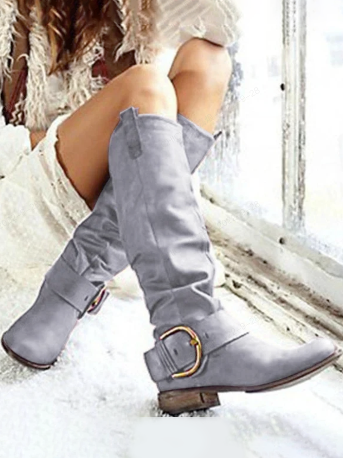 Flat Heel Leather Boots