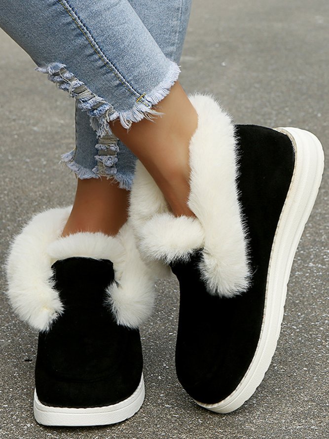 Women Warm Plus Size Casual Color Block Flat Heel Furry Snow Boots