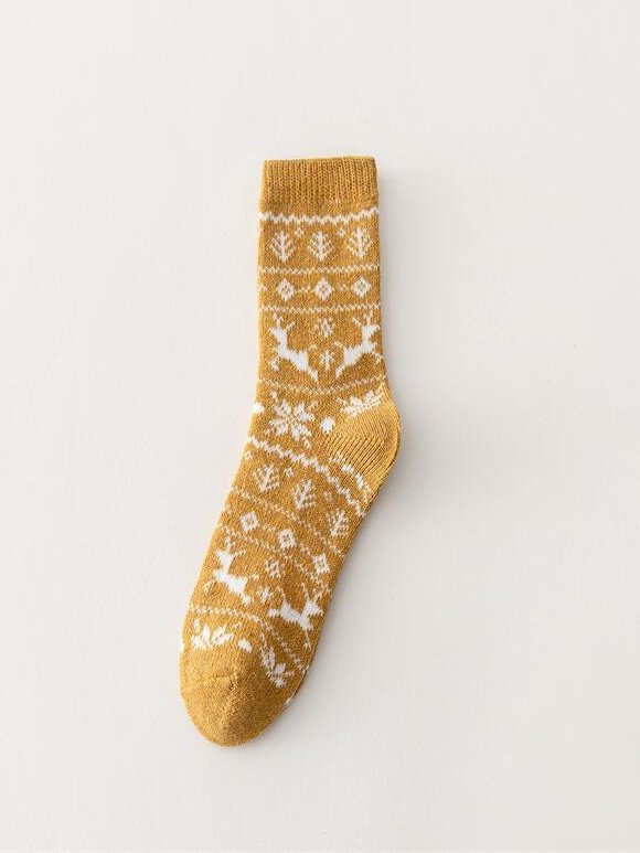 Casual Retro Style Elk Snowflake Socks Christmas Party Accessories Everyday Matching