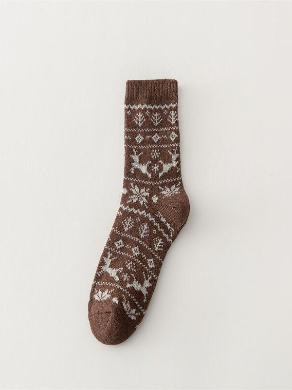 Casual Retro Style Elk Snowflake Socks Christmas Party Accessories Everyday Matching