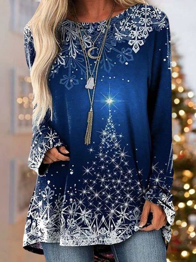 Women's Christmas Snowflake Loose Casual long sleeve Tunic Tops