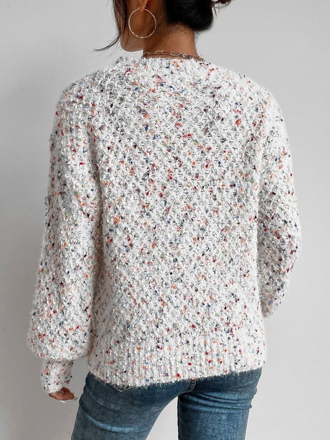 Women White Knitting Ombre Designed Crew Neck Long Sleeve Sweater