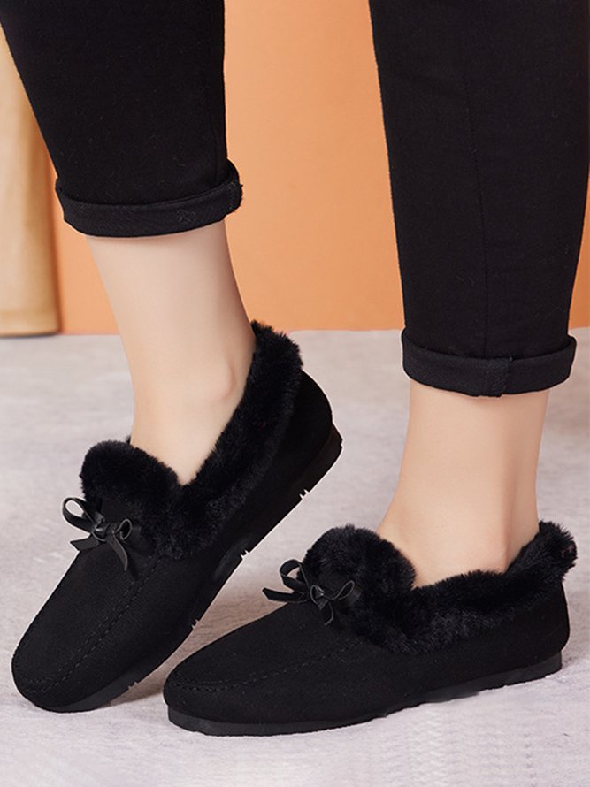 Women Christmas Winter Casual Non-Slip Furry Lined Flat Peas Shoes