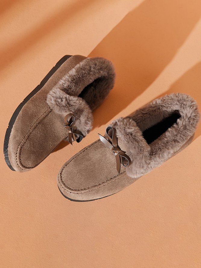 Women Christmas Winter Casual Non-Slip Furry Lined Flat Peas Shoes