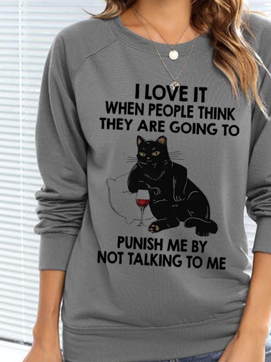 Casual Cat Loose Raglan Sleeve Sweatshirt