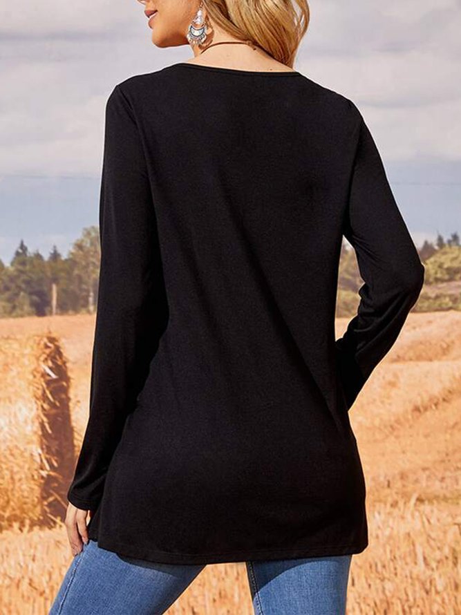 Crew Neck Plain Casual Buttoned T-Shirt