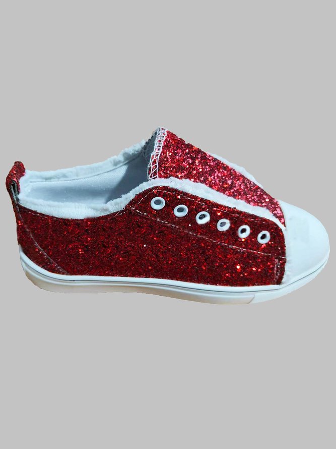 Christmas Red Shiny Lightweight Glitter Canvas Shoes