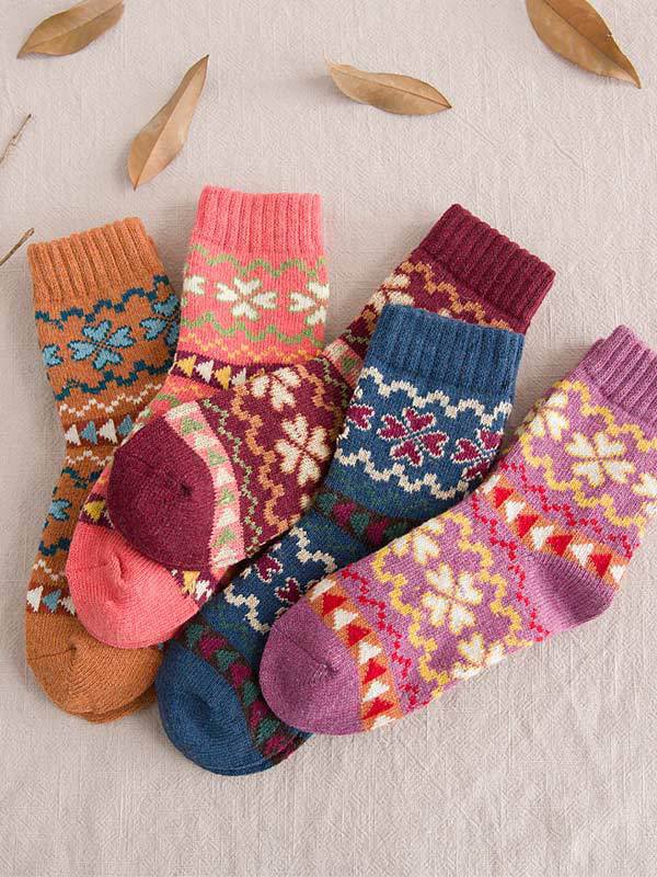 1pcs Ethnic Rabbit Wool Heart Pattern Socks Sets Thickened Warm Accessories