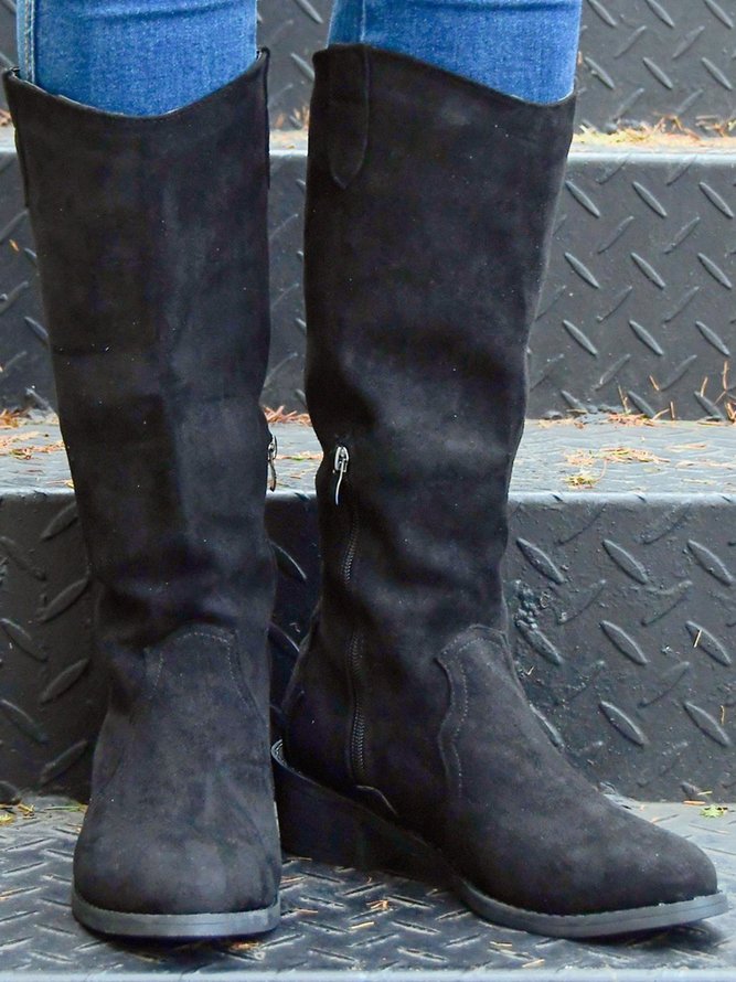 Women's Plus Size Plain Calf-High Boots with Size Zip