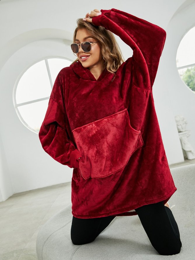 Thermal Flannel Hooded Nightgown Lazy Pullover TV Blanket