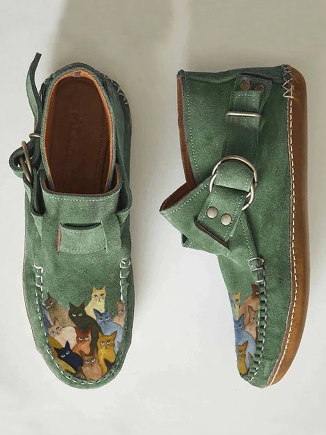Cat Buckle Comfortable Soft Leather Short Boots Casual High Top Shoes