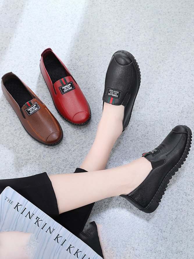 Faux Leather Casual Vintage Letter Panel Soft Sole Loafers
