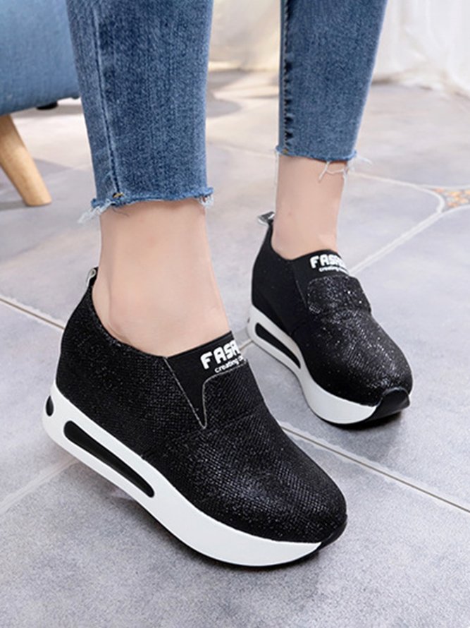 Breathable Letter Graphic Glitter Sneakers