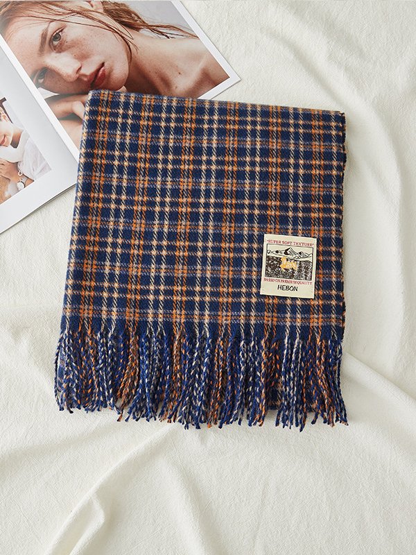 Casual Retro Plaid Long Scarf Everyday Clothing Sweater With Accessories