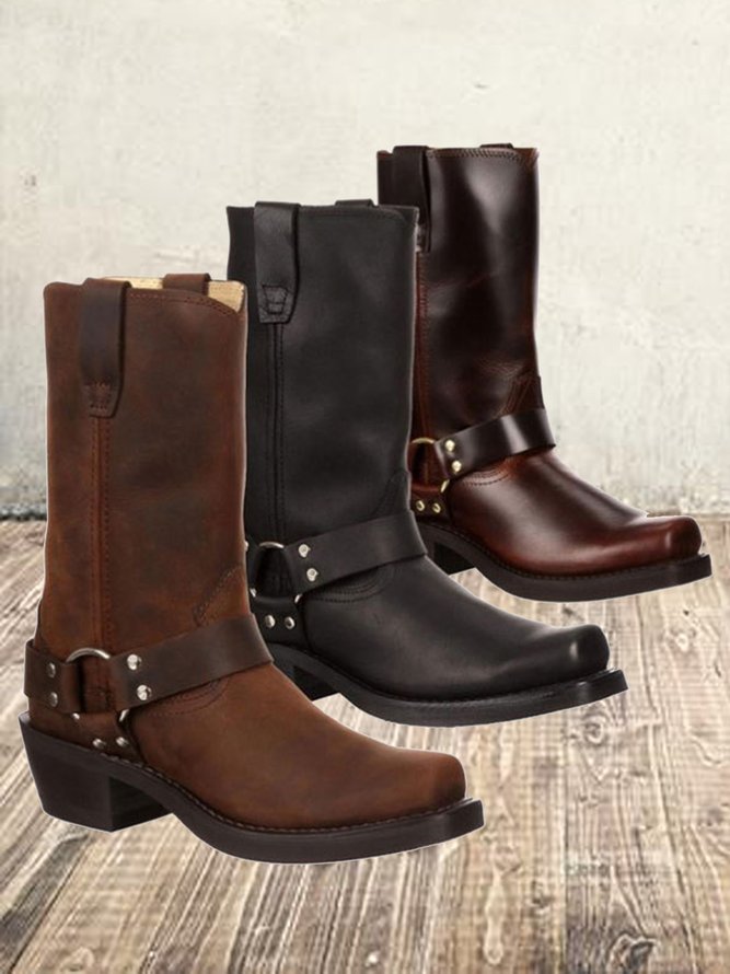 Vintage Low Heel Square Toe Riding Boots