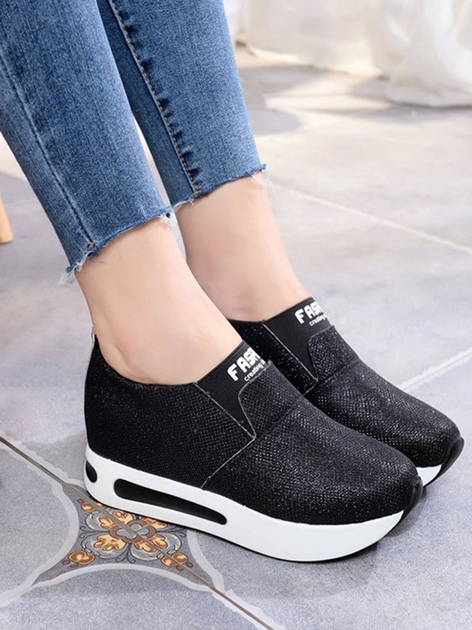 Breathable Letter Graphic Glitter Sneakers