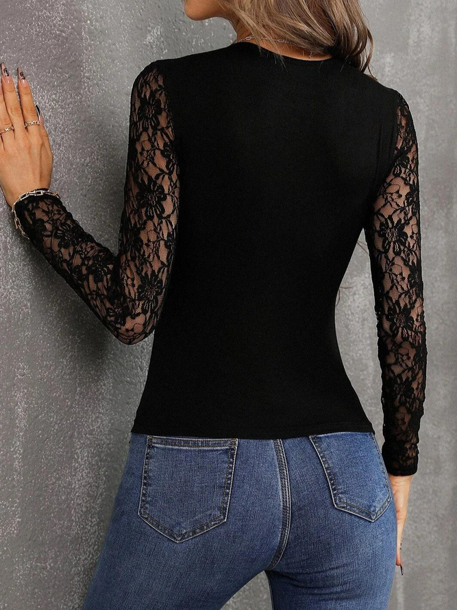 Casual Contrast Lace Slim Fit Top