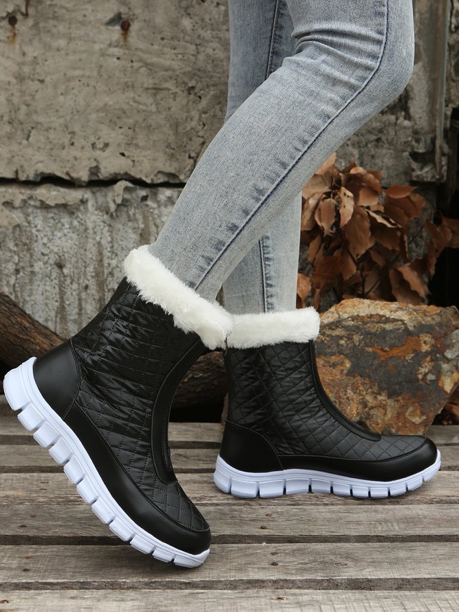 Geometric Embossed Zip Front Furry Lined Snow Boots