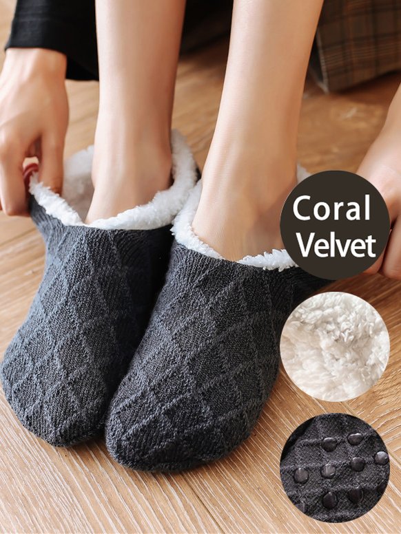 Woolen Twist Pattern Coral Fleece Socks Floor Socks Autumn Winter Warm Accessories