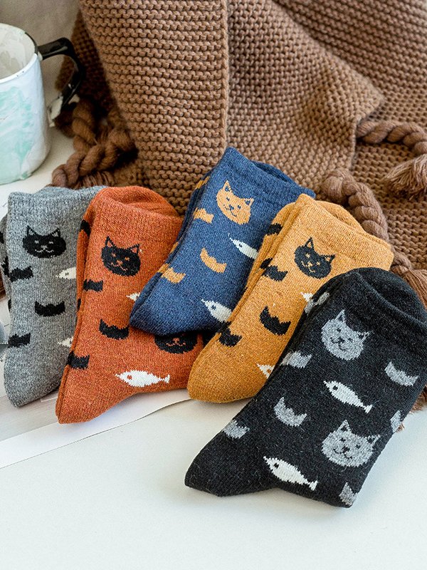 1Pcs Cat Pattern Cotton Socks Set Autumn Winter Warm Accessories