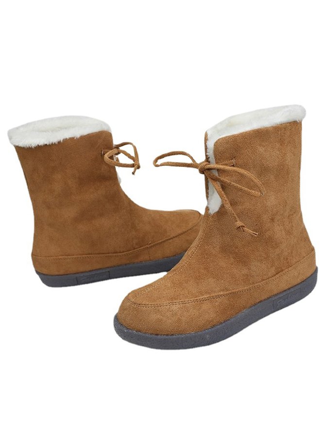 Warm Plush Two-Wear Mid Top Lace-Up Snow Boots