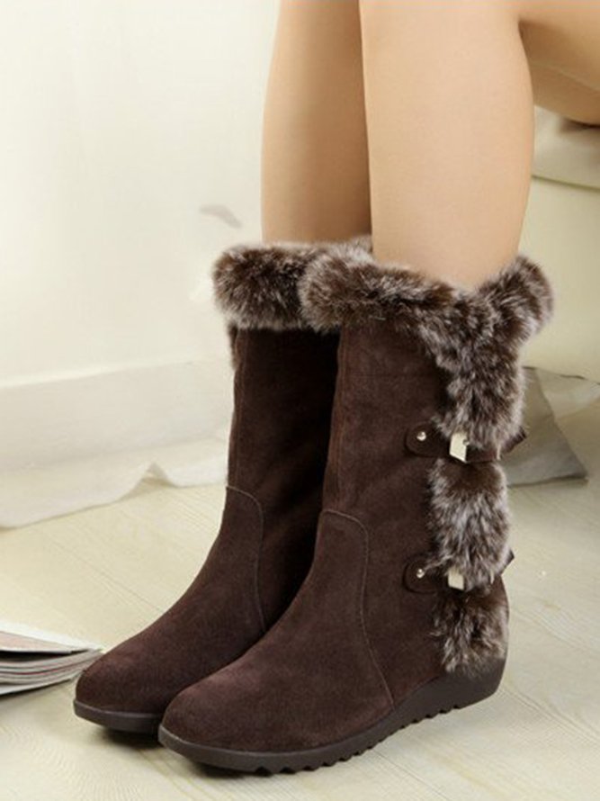 Faux Fur Warm Suede Slope Heel Snow Boots