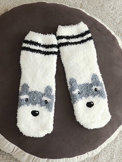 Leisure Dog Cat Pattern Coral Fleece Socks Autumn Winter Warm Thickening Accessories