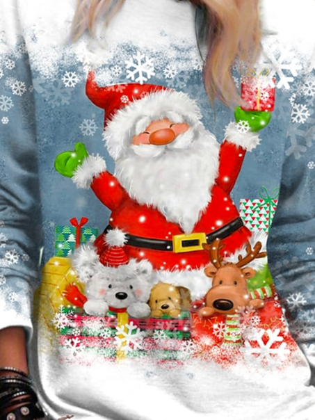 Casual Crew Neck Christmas Loose Sweatshirt