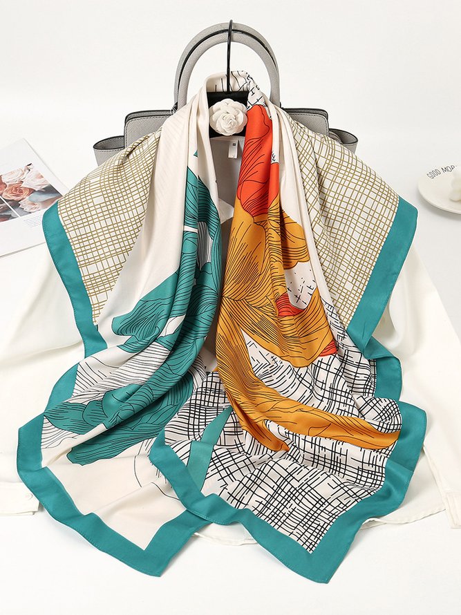 Boho Striped Floral Silk Scarf Beach Resort Accessories