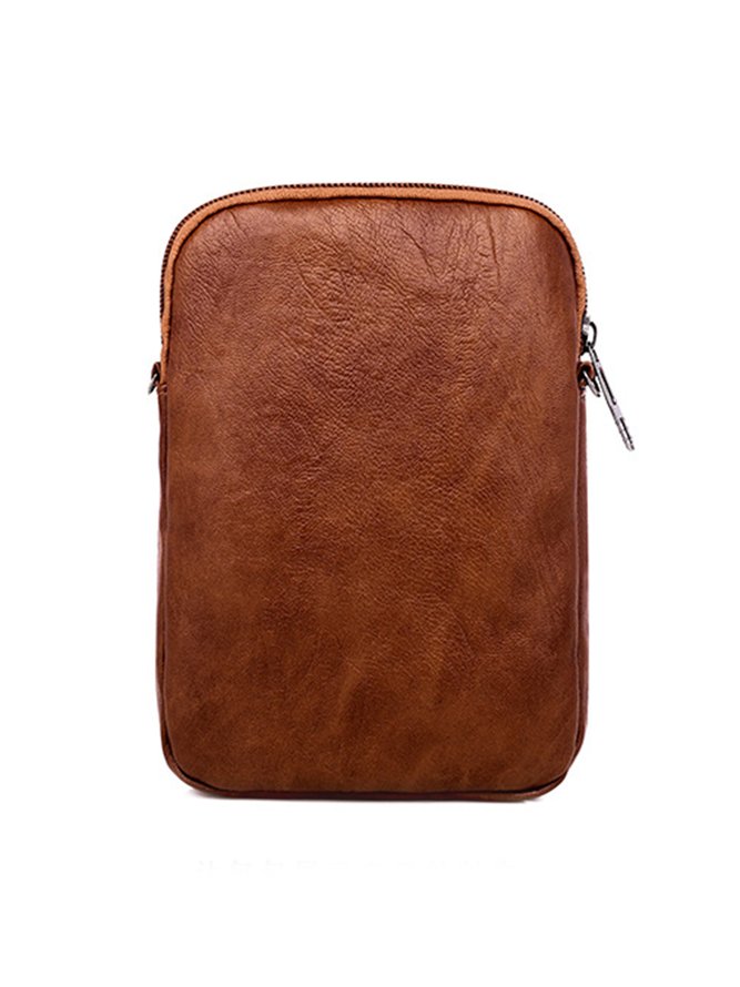 Antique Soft Leather Zip Multi Pocket One Shoulder Crossbody Bag
