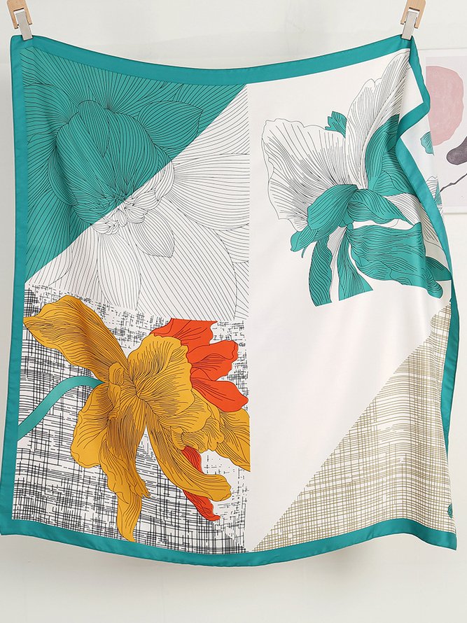 Boho Striped Floral Silk Scarf Beach Resort Accessories