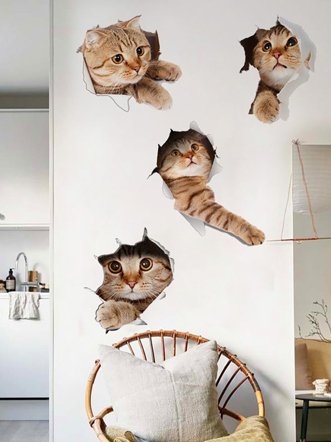 Fun Wall Breaking Cat Decorative Sticker