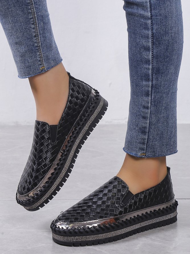 Braided Embossed Rhinestone Comfy Sole Slip On Shoes