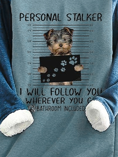 Women's Fleece Sweatshirt Pullover Cute Doggy Printed Round Neck Long Sleeve 