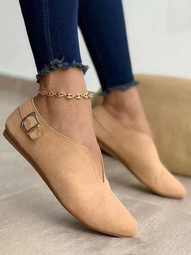 Vintage Casual V-Buckle Flat Shoes