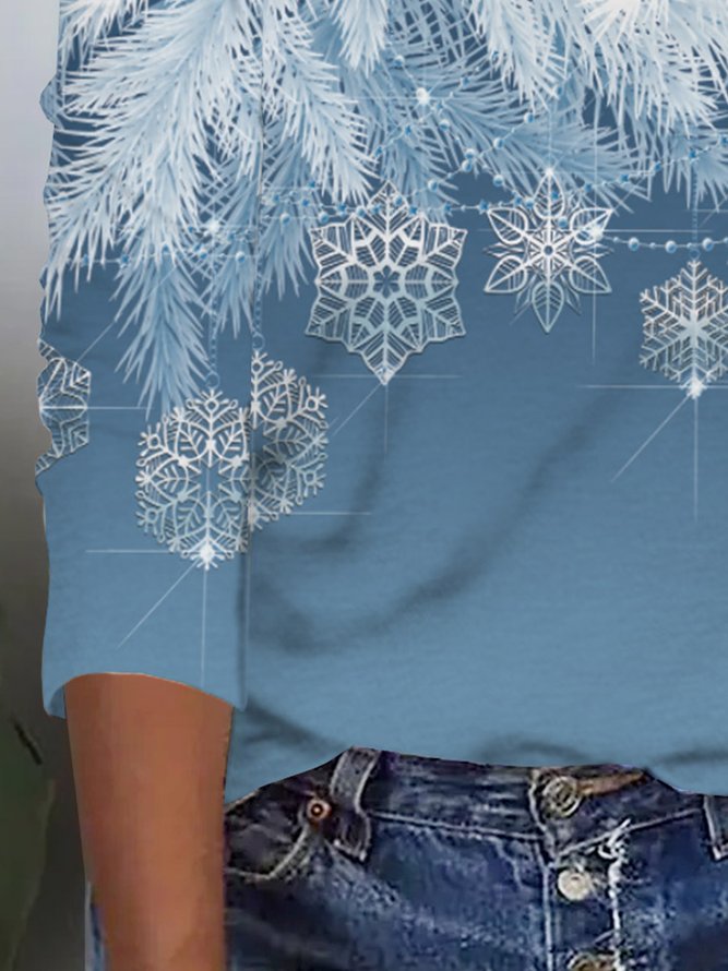 Snowflake Buttoned Casual Asymmetrical T-Shirt