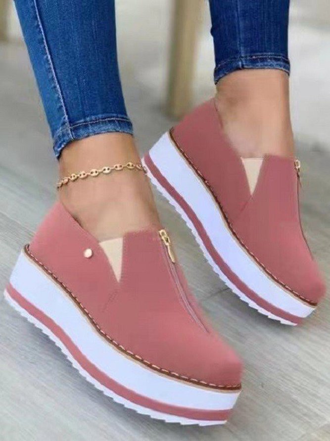 Metal Zipper Thick Soled Casual Shoes