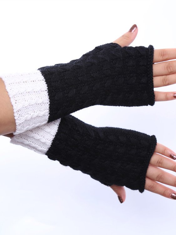 Everyday Casual Contrast Color Knit Cotton Half Finger Gloves Clothing Accessories