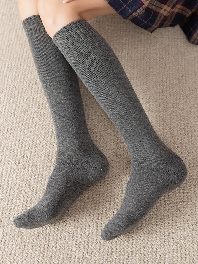 Plain Cotton Tall Socks Over the Knee Stockings Commuter Apparel Accessories