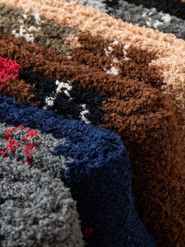 Casual Home Check Stripe Pattern Coral Fleece Socks Daily Commute Accessories