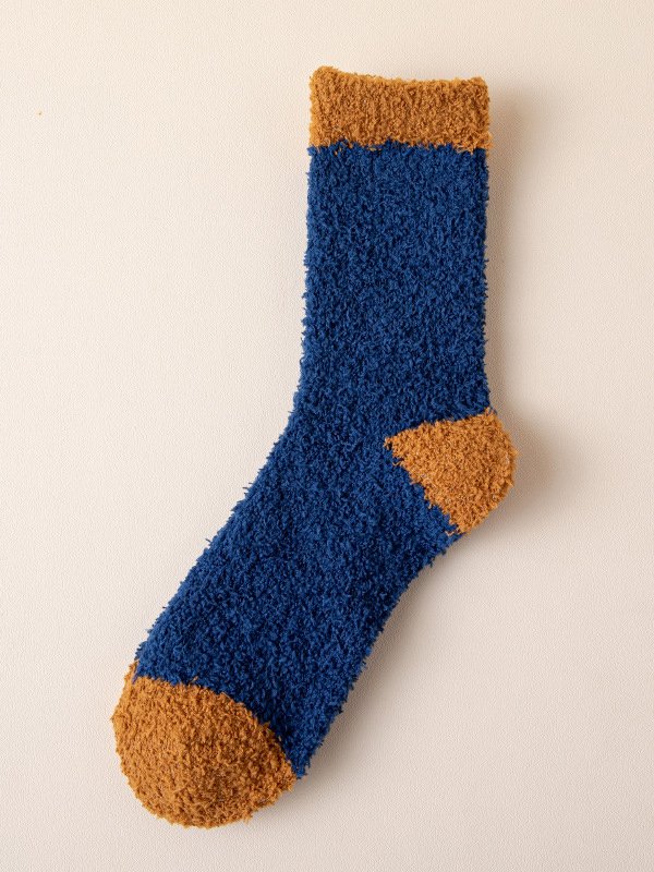 Casual Contrasting Color Coral Fleece Mid Tube Socks Autumn Winter Thickened Warm Accessories