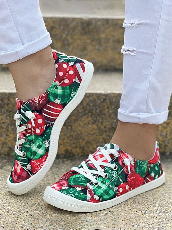 Christmas Santa Cartoon Plus Size Lace-Up Casual Shoes