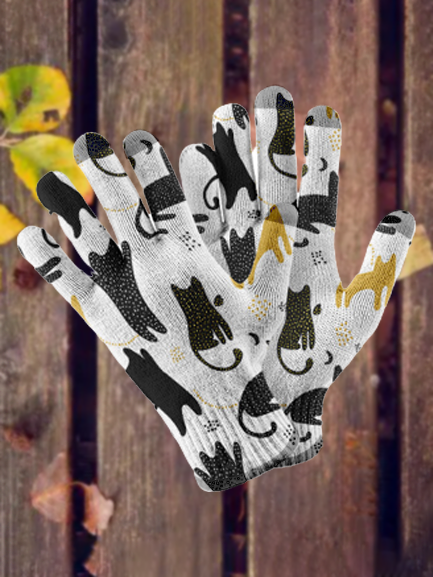 Casual Cat Pattern Cotton Five Finger Gloves Autumn Winter Fun Cartoon Accessories