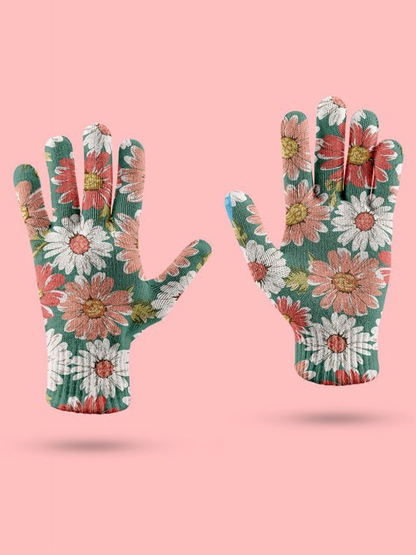 Boho Floral Five Finger Gloves Daily Commuting Outdoor Accessories