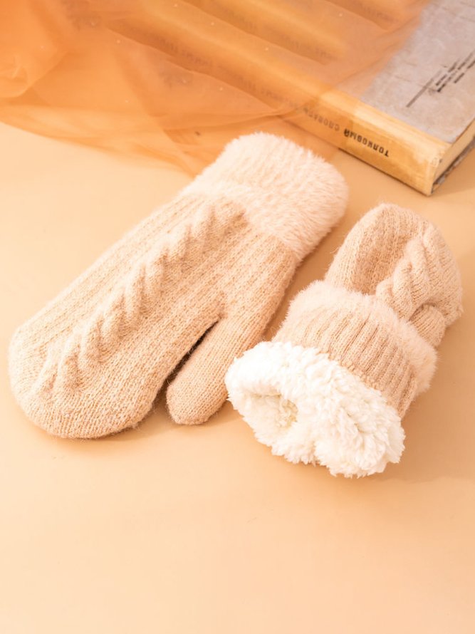 Casual Twisted Coral Fleece Knit Full Finger Gloves Autumn Winter Warm Accessories