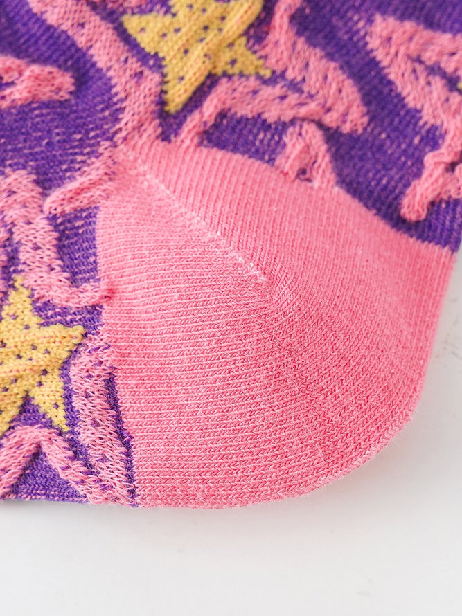 Casual Lace Stitching Cotton Star Pattern High Stretch Socks Daily Commuting Accessories